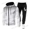 Herrspåriga hösten Vinterupptäckt Män passar Nya varumärkessporter Tryckta hoodie -uppsättningar Male Luxury Fleece Zip Casual Designer Sportwear Suits T240124