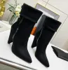 Designer Pointed Toe Ankle Boots Luxury Stacked Cone Heel Boot Suede Ankle boots Smooth Leather Women Ladies Fashion shoes Folded Shaft