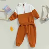 Ensembles de vêtements Mode Nouveaux enfants Filles Garçons Survêtement Enfants Vêtements d'automne Contraste Couleur Manches longues Demi-fermeture à glissière Tops Pantalon 2pcs Tenue pour bébé