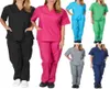 Women039s Spodnie Capris stały kolor unisex mężczyzn kobiet z krótkim rękawem pielęgniarki szyi szorowania topsplantów pielęgniarstwo mundur roboczy 6609320