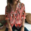 Women's Blouses 2024 Long Sleeve Shirt Flamingo 3D Printed Fashion Simple Aesthetic Temperament