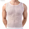 Débardeurs homme Hommes maillot de corps maille transparent vêtements de nuit filet de poisson couleur Pure gilet pour dormir discothèque pure hauts débardeur hauts Arnes HombreL240124