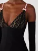 Canotte da donna Donna Coquette Crop Canotta imbottita Estate Patchwork in pizzo Canotte con cinturino per spaghetti Canotte nere slim Streetwear Clubwear Y2K