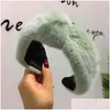 Headbands Autumn And Winter Artificial Rabbit Fur Knotted Headband Hair Ornaments Solid Color Hairband Wide Brim Cute Drop Delivery J Dh1Lf