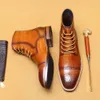 Bottines italiennes en cuir véritable pour hommes, bottines d'affaires de marque faites à la main, élégantes, noires, robe d'hiver, chaussures Brogues sociales, 2023