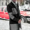 Мужское шерстяное пальто с длинным рукавом, кардиган с отложным воротником, осень-зима, прямой с принтом