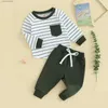 Kledingsets Mode Gestreepte babyjongenskleding voor baby's Herfstkledingset T-shirt met lange mouwen en ronde hals met broek 2 STUKS Kinderen Kinderpak