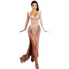 Temperament Samt Kleid Frauen Herbst Winter Kleid Schlank Wrap Split Sexy Party Lange Maxi Kleider Mit Handschuhe