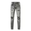 Lila Designer Jeans Herren Hosen Männer High Street Silber Patchwork gerissen Lederpaar Stil Fremdes Schwarz