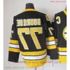 Film CCM Vintage Ice Hockey 77 Ray Bourque Jerseys Stitched 37 Patrice Bergeron Jersey Black White 75th Yellow Men Re 26