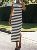 Abiti casual Donna S Estate Bodycon Prendisole Midi senza maniche Scava fuori maglia con spacco laterale Abito lungo a righe