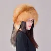 Women's Full Covered Real Fox Fur Hat Russian Ushanka Mongolia Hat Trapper Hat Hunter Hat Winter Warm Ski Cap