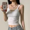 Womens Tanks Casual Crop Tops for Women Cotton Hollow Out Camisole Female Tank with Bra Pad Y2k Sleeveless Vest Fashion Streetwear