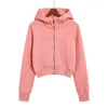 Couleur unie Sweat-shirts décontractés Vêtements Hauts Automne Hiver Épais Veste polaire à manches longues Demi-fermeture éclair Full Zip Sport Pull à capuche Cardigan Sweat-shirt pour femme