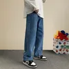 Spring Streetwear Baggy Jeans Men Korean Fashion Loose Straight Wide Ben Pants Mane Brand Clothing Black Light Blue 240124