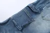 Jeans da uomo Arrivo 1041 Pantaloni svasati blu moda con tasca per uomo Bottoni Gambe Polsini Slim Denim