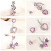 Navel Bell Button Rings ZS 1PC 14G Pink Crystal Pendant Belly Button Ring For Women Stainless Steel Navel Piercings Moon Heart Butterfly Belly Ring YQ240125