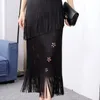 Saias Miyake Dupla Camada Franja Meio Corpo Saia 2024 Primavera Verão Simples Série de Cor Sólida Mulheres Casual Plus Size Midi