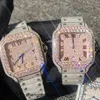 Relógio de pulso de diamantes de zircônia cúbica de prata mista de ouro rosa com algarismos arábicos de luxo MISSFOX Square automático masculino totalmente gelado relógio de pulso de zircônia cúbica com caixa