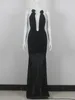 Sukienki swobodne eleganckie wysokiej jakości seksowne seksowne siatki Ruched czarny kwiat maxi długie body bandage sukienka vestidos para mujer wieczor