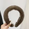 Kvinnlig riktig mink päls pannband kvinnor hår äkta päls tillbehör vadderat vinter hår båge 240122