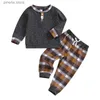 Kledingsets Lioraitiin 1-5Y Peuter Baby Boy Herfst Outfit Plaid Patchwork Kleding Set Lange Sleev Knop Sweatshirt Set