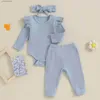 Kläder sätter 3st Ribbed Soft Cotton New Baby Girls Kläder Set Fall Spring Outfits Långärmad Romper Pants Pannband Barn Set Spädbarnskläder