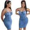 Robes décontractées Femmes Denim Robe Sexy Spaghetti Sangle Dos Nu Sans Manches Moulante Jeans Femme Party Club Mini