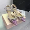 Mach Glitter double-deck bow Pumps shoes Crystal Rhinestone evening dres 65mm high heel sandals women's slippers luxury designer ankle Dress shoe wedding dres