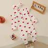 Tregren 018M born Baby Girls Romper Sweet Heart Print Long Sleeve Crew Neck Jumpsuit With Bow Knot Headdress Fall Clothing 240125