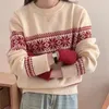 Swetry damskie vintage płatek śniegu dzianin pullovers kobiety z długim rękawem zimowy sweter świąteczny koreański słodki luźne, zbyt dużego y2k
