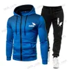 Herrspåriga hösten Vinterupptäckt Män passar Nya varumärkessporter Tryckta hoodie -uppsättningar Male Luxury Fleece Zip Casual Designer Sportwear Suits T240124