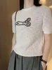 Kvinnors T -skjortor broderade runda nackstickade t -shirt - mjukt andningsbart koreanskt mode 2024