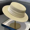 Bérets d'été Chapeau de soleil femmes élégant chaîne de perles chapeaux plats pour Chapeau Feminino paille Panama large bord casquette de plage fille