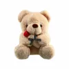 25 cm Kawaii Bear and Rose Plush Toy Pchane zwierzę kocham cię za prezent urodzinowy twojej dziewczyny romantyczne Walentynki C9F4 240124