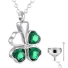 Pendant Necklaces Constantlife Cremation Jewelry Memorial Urn Necklace For Ashes Lucky Four-Leaf Clover Design Stainless Steel Pendant Dhikg