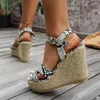 Kleding Schoenen 2024 Mode Vrouwelijke Gesp Vrouwen Sandalen Open Teen Vrouwen Wiggen Platform Slang Patroon