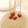 Collana Orecchini Set SDA Acciaio Inossidabile Cuore Rosso Elegante Coreano Sires Titanio Carino