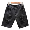 Herr shorts sommar vit svart khaki män rippade löst raka jeans korta mode hip hop bermuda hål casual denim last shorts j240124