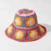 Bérets chapeau à motif de fleurs, cordon réglable, élégant, Crochet Floral, paille, Protection solaire Anti-uv pour femmes, été