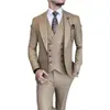 Business Khaki Formal Men's Slim Fit Suits 3 Pieces Wedding Groom Prom Terno Masculino Custom Blazer Jacket Vest Pant Set 240123