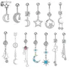 Navel Bell Button Rings Surgical Steel Dangle Belly Button Ring Moon Star Chain Navel Ring Piercing for Women Zircon Body Piercing Nombril Jewelry YQ240125