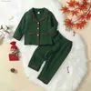 Clothing Sets Kids Girls Boys Pajamas Set Cotton Linen Casual Children Loungewear Long-Sleeved Lapel Top Elastic Waist Trousers Sleepwear Suit