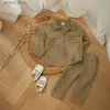 Kläder sätter bomullslinne avslappnad baby pojke faller outfits kostym långärmad knapp ner lapel skjorta toppar byxor två stycken set för småbarnskläder