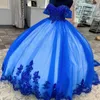 Blauwe Prinses Baljurk Quinceanera Jurk 2024 Kant Applicaties Kralen Tull Sweet 16 Jurk vestidos Verjaardagsfeestje Gown