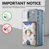 PU Leather ID Stick Flower Cases For Iphone 15 14 13 12 Samsung S24 S23 On Phone Cover Metal Ring Holder Universal Card Slot 3M Sticker Support Car Magnetic Cover