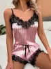 Sexy Set Neu Sexy Pyjama-Set aus Spitze, weich, seidenartig, Neckholder-Dessous, rosa, weiß, vertikal gestreift, lustige erotische Nachtwäsche, sexy Dessous für Damen