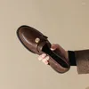 Dress Shoes Golden Metal Decoration Genuine Leather Thick Medium Heel Round Toe Solid Concise Cowhide Single Female