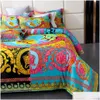 Conjuntos de cama Luxo King Size Designer Conjuntos de Cama Arco-íris Bohemian Padrão Impresso Top Algodão Rainha Duvet Er Moda Fronhas Com Dhjlm