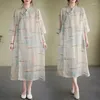 Ethnic Clothing 2024 Chinese Vintage Qipao Dress Traditional Cheongsam Retro Cotton Linen Oriental Flower Print Meditation